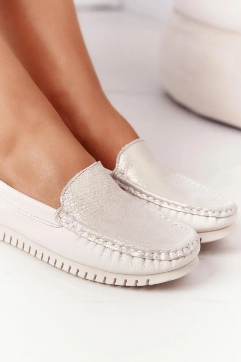 Discount Damskie Skórzane Mokasyny S.Barski 97630 Ecru Damskie Mokasyny Damskie Skórzane