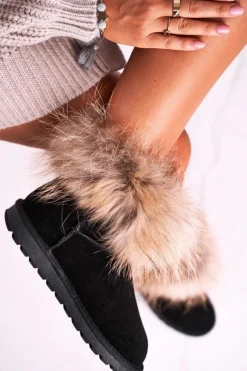 New Damskie Skórzane Śniegowce Z Futerkiem Czarne Alexa Damskie Śniegowce Damskie