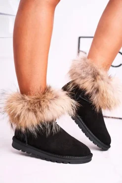 New Damskie Skórzane Śniegowce Z Futerkiem Czarne Alexa Damskie Śniegowce Damskie