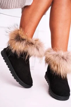 New Damskie Skórzane Śniegowce Z Futerkiem Czarne Alexa Damskie Śniegowce Damskie