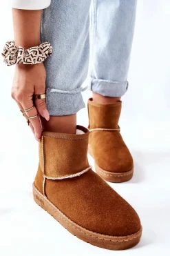 Damskie Skórzane Śniegowce Big Star II274441 Camel Damskie Śniegowce Damskie