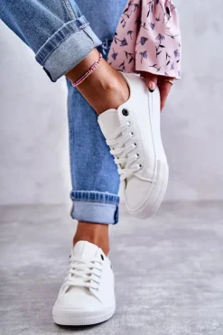 Clearance Damskie Skórzane Niskie Trampki Big Star KK274010 Białe Damskie Trampki Damskie Big Star|Trampki Damskie Niskie