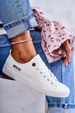 Clearance Damskie Skórzane Niskie Trampki Big Star KK274010 Białe Damskie Trampki Damskie Big Star|Trampki Damskie Niskie