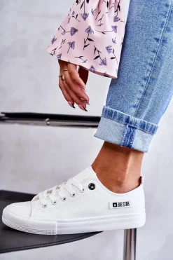 Clearance Damskie Skórzane Niskie Trampki Big Star KK274010 Białe Damskie Trampki Damskie Big Star|Trampki Damskie Niskie