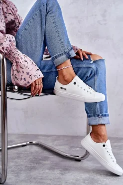 Clearance Damskie Skórzane Niskie Trampki Big Star KK274010 Białe Damskie Trampki Damskie Big Star|Trampki Damskie Niskie