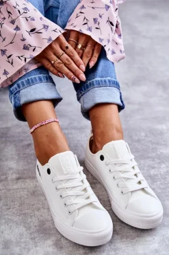 Clearance Damskie Skórzane Niskie Trampki Big Star KK274010 Białe Damskie Trampki Damskie Big Star|Trampki Damskie Niskie