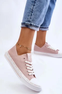 Discount Big Star Shoes Damskie Skórzane Niskie Trampki Big Star LL274015 Różowe