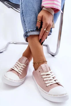 Discount Big Star Shoes Damskie Skórzane Niskie Trampki Big Star LL274015 Różowe