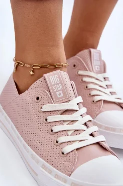 Discount Big Star Shoes Damskie Skórzane Niskie Trampki Big Star LL274015 Różowe
