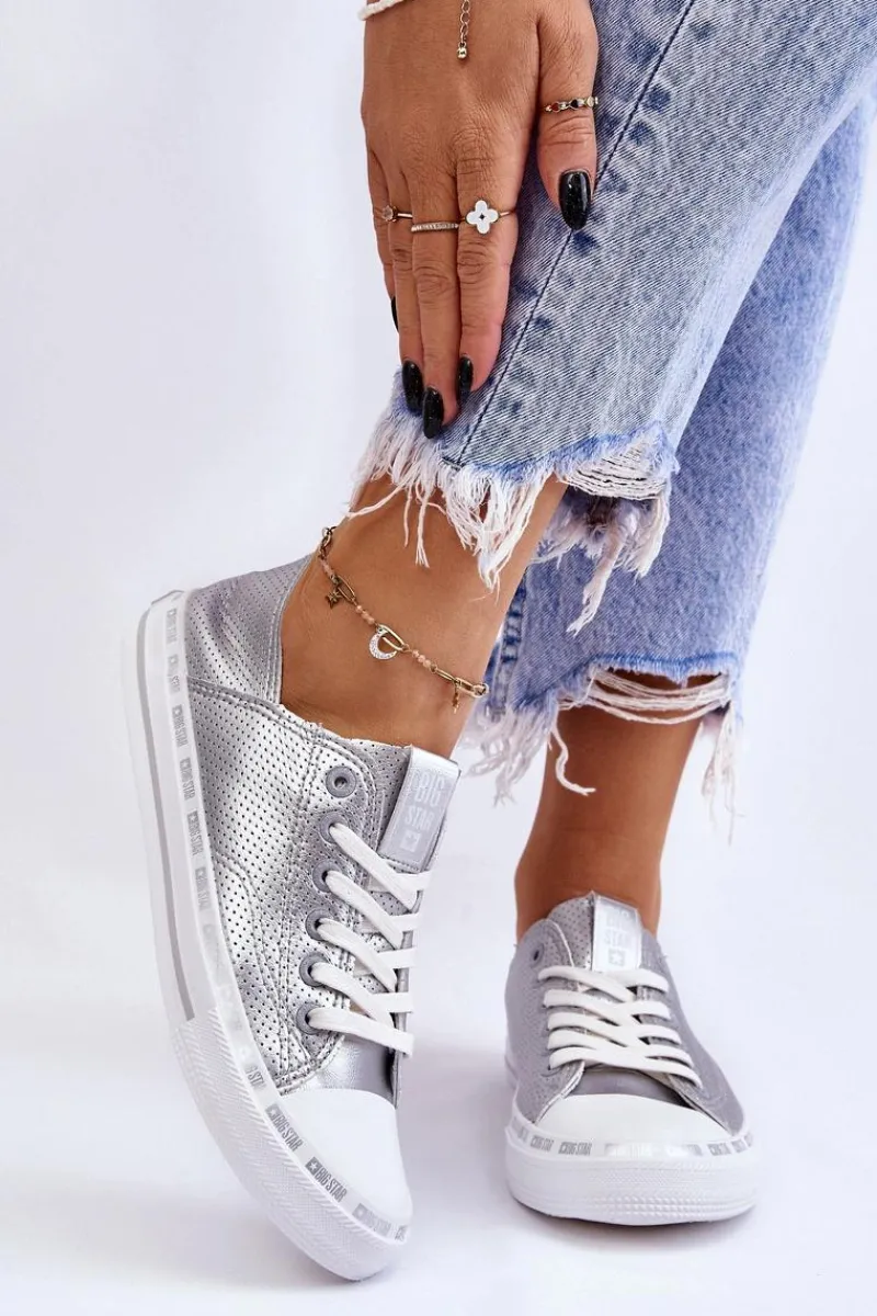 Trampki Damskie Big Star|Trampki Damskie Niskie>Big Star Shoes Damskie Skórzane Niskie Trampki Big Star LL274016 Srebrne