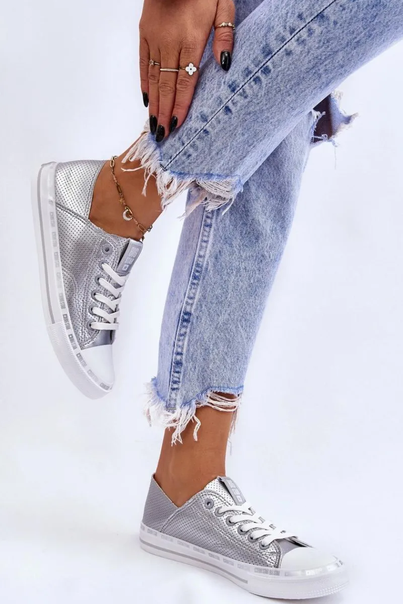 Trampki Damskie Big Star|Trampki Damskie Niskie>Big Star Shoes Damskie Skórzane Niskie Trampki Big Star LL274016 Srebrne