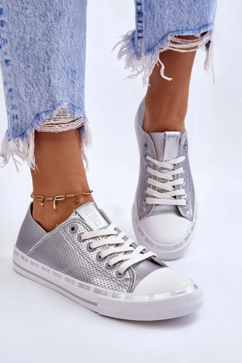 Trampki Damskie Big Star|Trampki Damskie Niskie>Big Star Shoes Damskie Skórzane Niskie Trampki Big Star LL274016 Srebrne