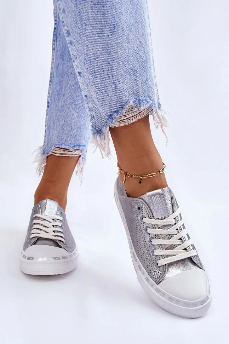 Trampki Damskie Big Star|Trampki Damskie Niskie>Big Star Shoes Damskie Skórzane Niskie Trampki Big Star LL274016 Srebrne