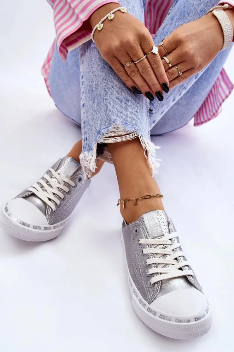 Trampki Damskie Big Star|Trampki Damskie Niskie>Big Star Shoes Damskie Skórzane Niskie Trampki Big Star LL274016 Srebrne