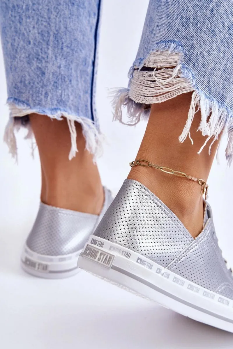 Trampki Damskie Big Star|Trampki Damskie Niskie>Big Star Shoes Damskie Skórzane Niskie Trampki Big Star LL274016 Srebrne