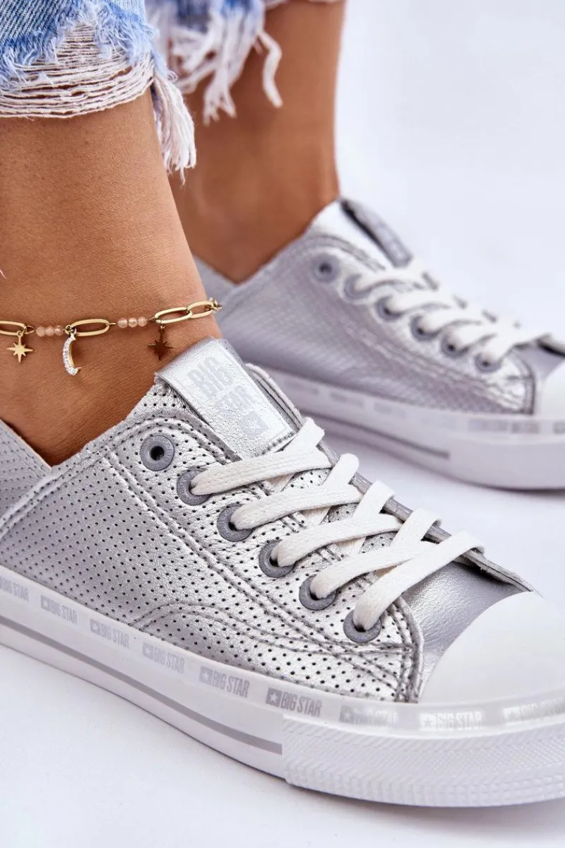 Trampki Damskie Big Star|Trampki Damskie Niskie>Big Star Shoes Damskie Skórzane Niskie Trampki Big Star LL274016 Srebrne