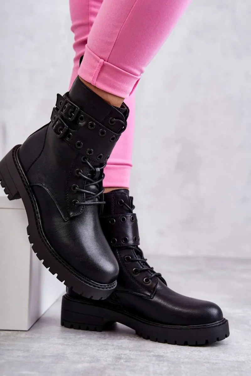 Hot Boto Damskie Skórzane Ocieplane Botki Czarne Silvor Czarny