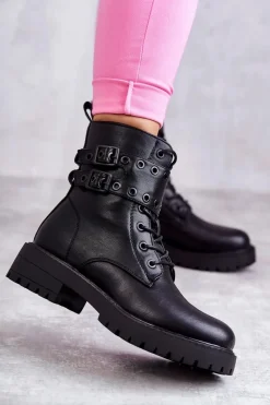 Hot Boto Damskie Skórzane Ocieplane Botki Czarne Silvor Czarny