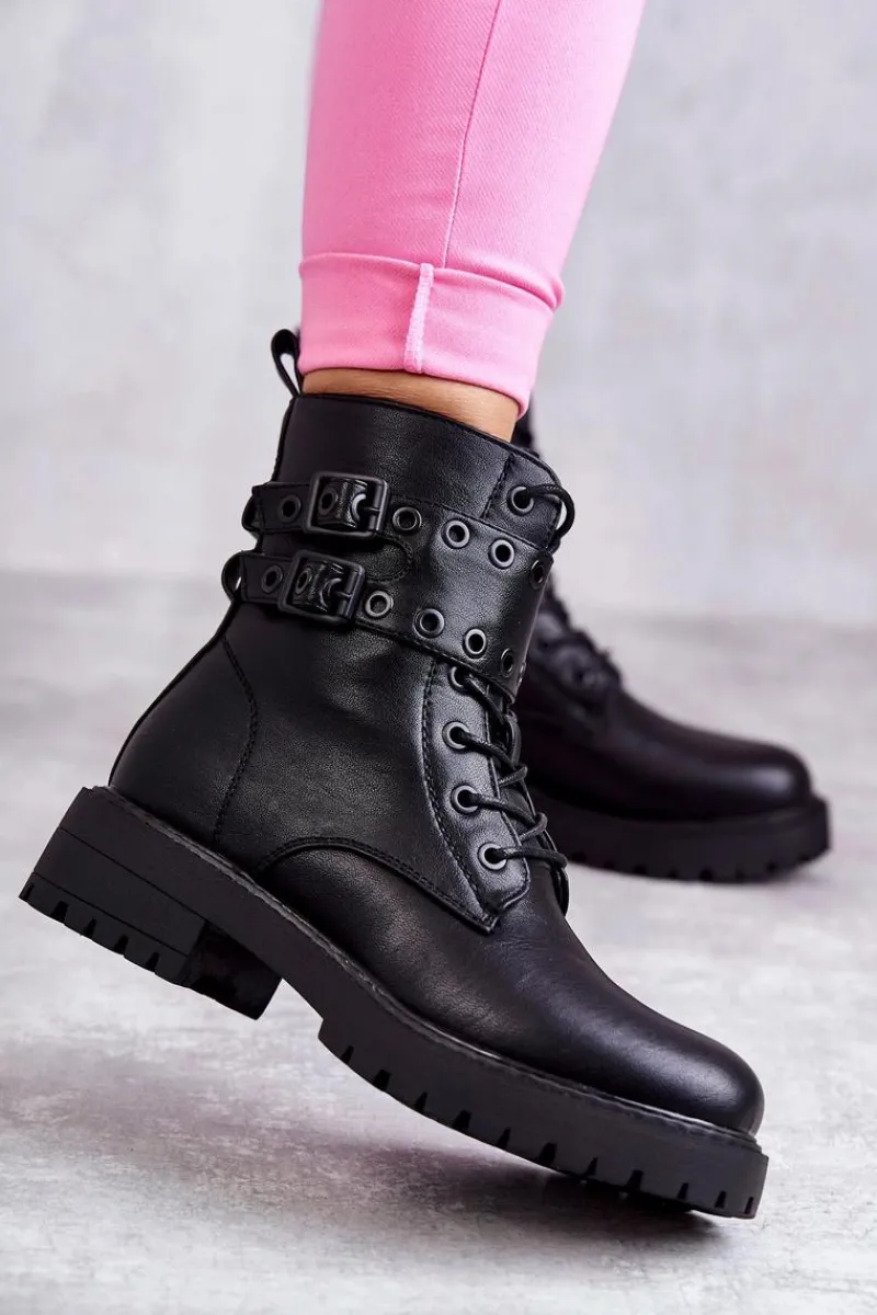 Hot Boto Damskie Skórzane Ocieplane Botki Czarne Silvor Czarny