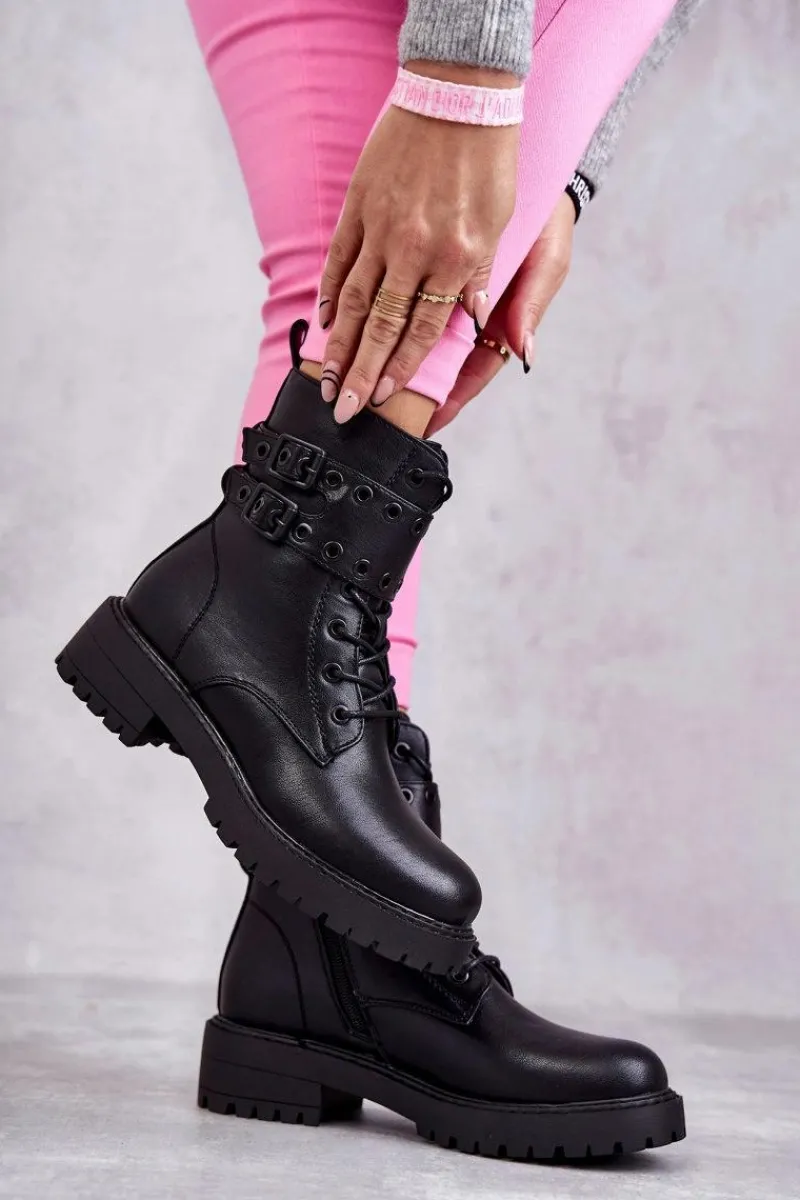 Hot Boto Damskie Skórzane Ocieplane Botki Czarne Silvor Czarny