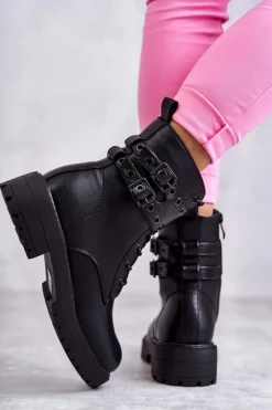 Hot Boto Damskie Skórzane Ocieplane Botki Czarne Silvor Czarny