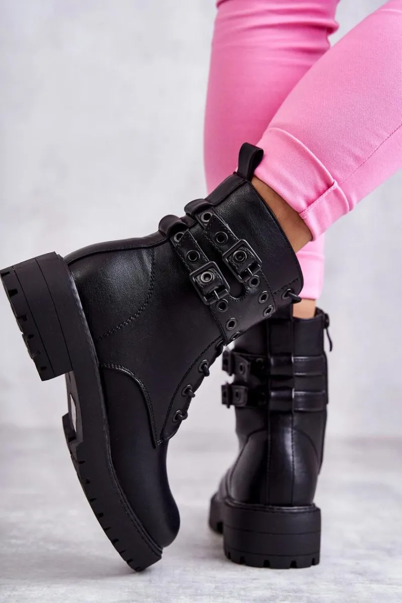 Hot Boto Damskie Skórzane Ocieplane Botki Czarne Silvor Czarny