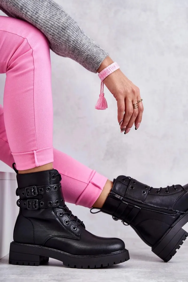 Hot Boto Damskie Skórzane Ocieplane Botki Czarne Silvor Czarny