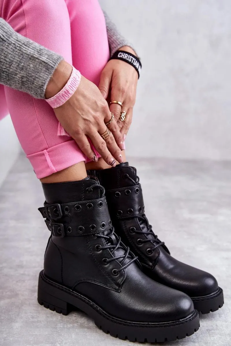 Hot Boto Damskie Skórzane Ocieplane Botki Czarne Silvor Czarny