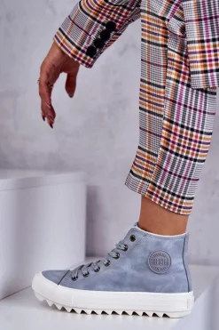 New Damskie Skórzane Ocieplane Trampki Big Star EE274115 Jasnoe Damskie Trampki Ocieplane|Trampki Damskie Big Star