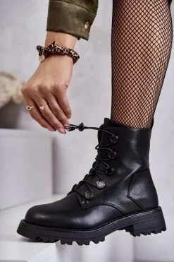 Best Damskie Skórzane Ocieplane Botki Ze Ściągaczem Czarne Helia Damskie Czarne Botki|Botki Zimowe Damskie