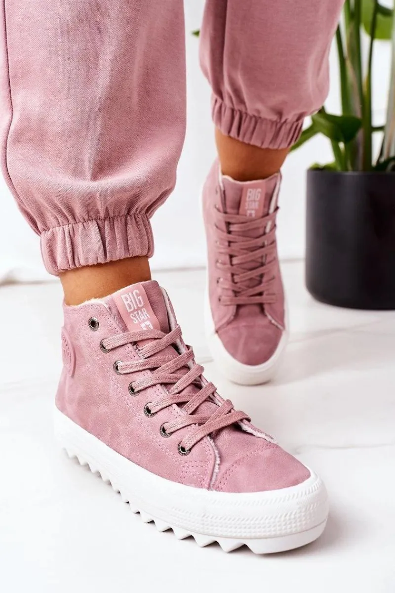 Best Damskie Skórzane Ocieplane Trampki Big Star EE274113 Różowe Damskie Trampki Ocieplane|Trampki Damskie Big Star