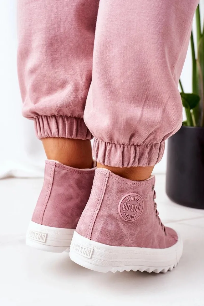 Best Damskie Skórzane Ocieplane Trampki Big Star EE274113 Różowe Damskie Trampki Ocieplane|Trampki Damskie Big Star