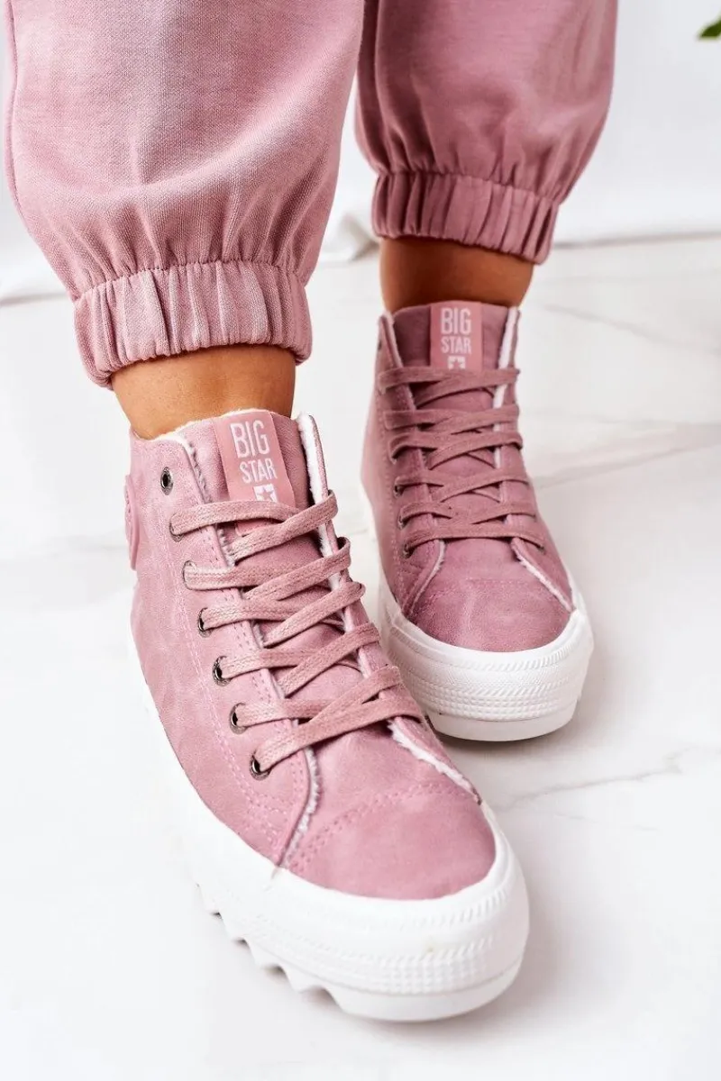 Best Damskie Skórzane Ocieplane Trampki Big Star EE274113 Różowe Damskie Trampki Ocieplane|Trampki Damskie Big Star