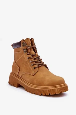 Sale Boto Damskie Skórzane Ocieplane Trapery Brązowe Poles