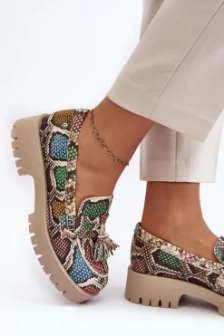 Maciejka Damskie Skórzane Półbuty Frędzle 05497-45 Multikolor