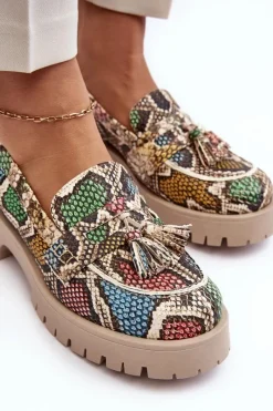 Maciejka Damskie Skórzane Półbuty Frędzle 05497-45 Multikolor