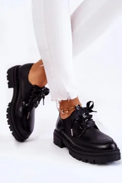 Hot Damskie Skórzane Półbuty La.Fi 210004B-PU Czarne Damskie Półbuty Lakierowane