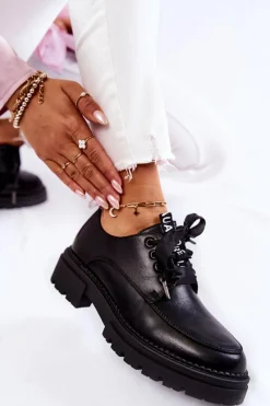 Hot Damskie Skórzane Półbuty La.Fi 210004B-PU Czarne Damskie Półbuty Lakierowane