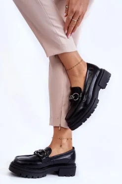 Boto Damskie Skórzane Półbuty Loafery La.Fi Czarne Willows