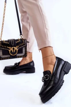 Boto Damskie Skórzane Półbuty Loafery La.Fi Czarne Willows