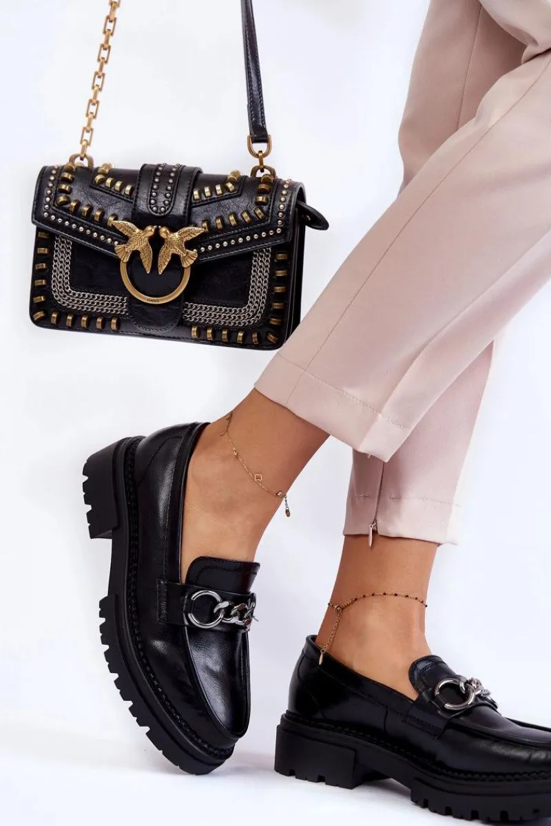 Boto Damskie Skórzane Półbuty Loafery La.Fi Czarne Willows