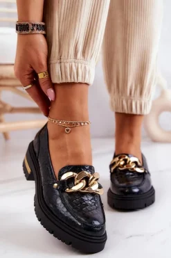 Discount Boto Damskie Skórzane Półbuty Loafery Czarne Mollie