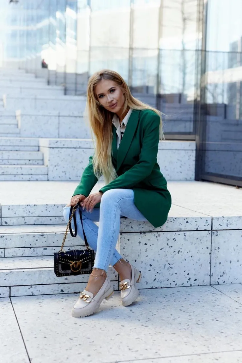 Discount Boto Damskie Skórzane Półbuty Loafery Beżowe Mollie