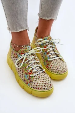 Hot Damskie Skórzane Półbuty 05850-09 Limonkowe Damskie Półbuty Skórzane