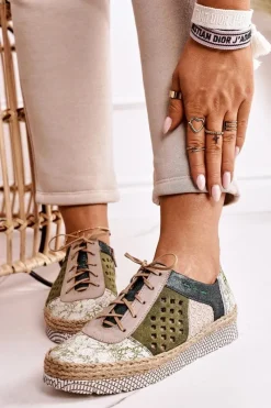 New Maciejka Damskie Skórzane Półbuty Zielone 03339-09