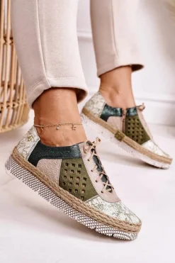 New Maciejka Damskie Skórzane Półbuty Zielone 03339-09