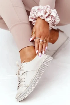 Discount Damskie Skórzane Półbuty 05054-25 Złote Damskie Półbuty Skórzane