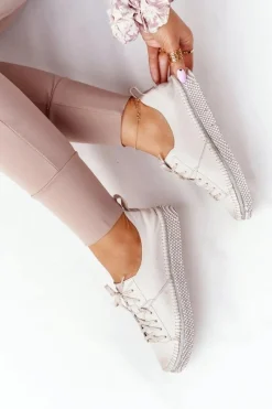 Discount Damskie Skórzane Półbuty 05054-25 Złote Damskie Półbuty Skórzane