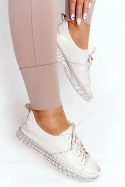 Discount Damskie Skórzane Półbuty 05054-25 Złote Damskie Półbuty Skórzane