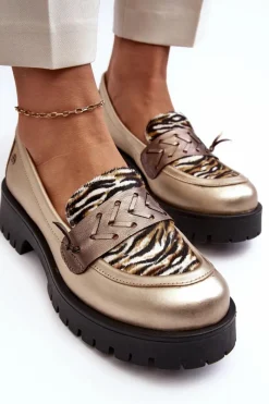 Półbuty Skórzane|Mokasyny Damskie Skórzane></noscript>Maciejka Damskie Skórzane Półbuty Mokasyny 06195-25 Złote